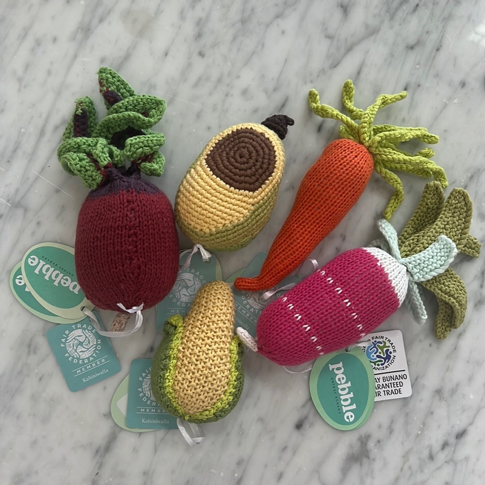 New Pebble brand Crocheted Vegetable Rattle Set Toys
